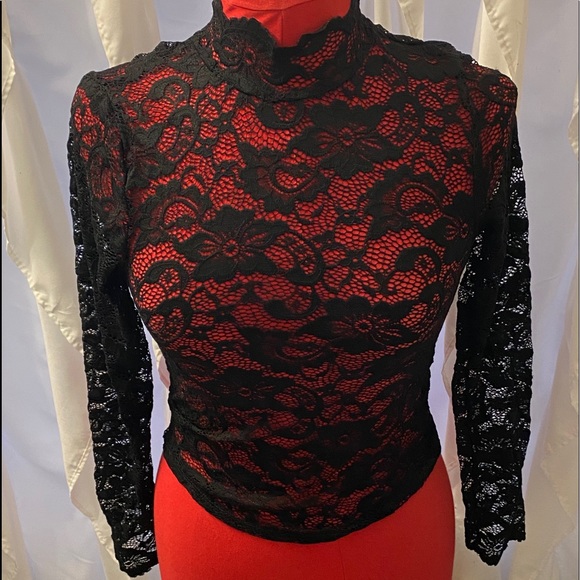 Black Lace Turtleneck Top - Picture 1 of 2